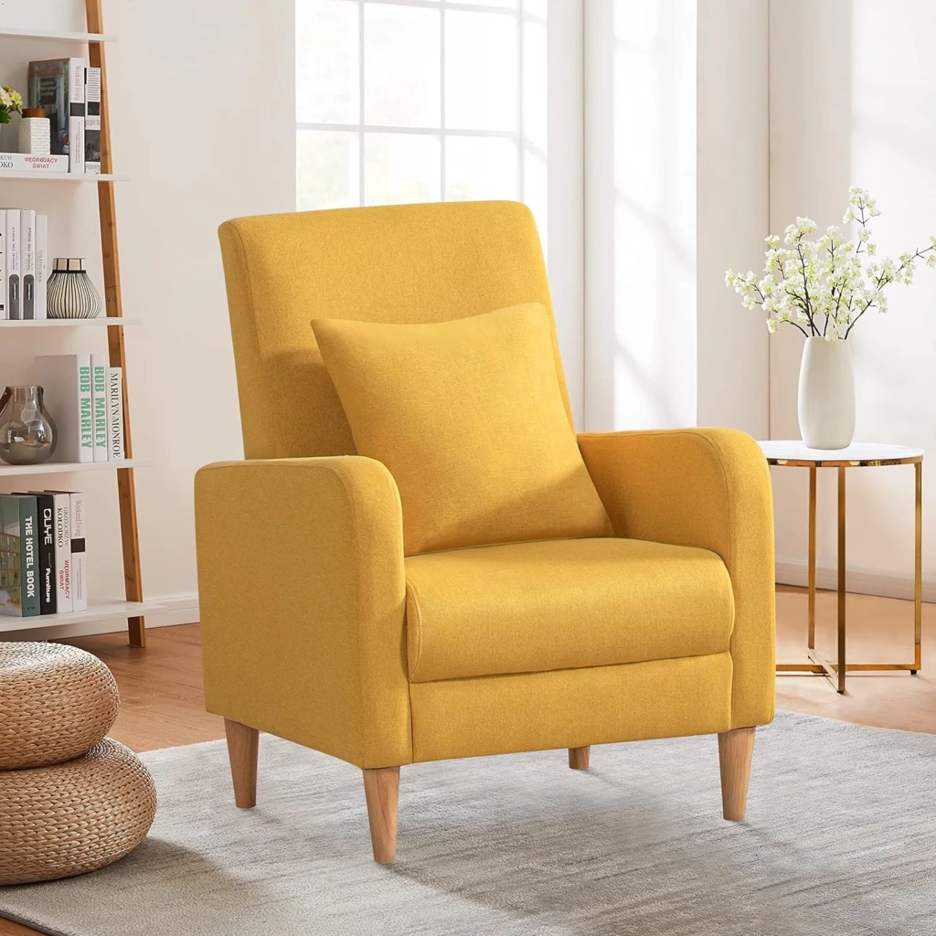 COLAMY Modern Upholstered Accent Chair in Yellow
