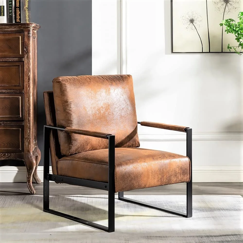 Container Furniture Direct Mid Century Modern Accent Chair in Light Brown Microfiber Upholstery