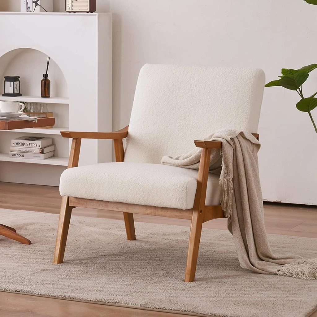 Karl Home Accent Chair Fleece Fabric Creamy-White